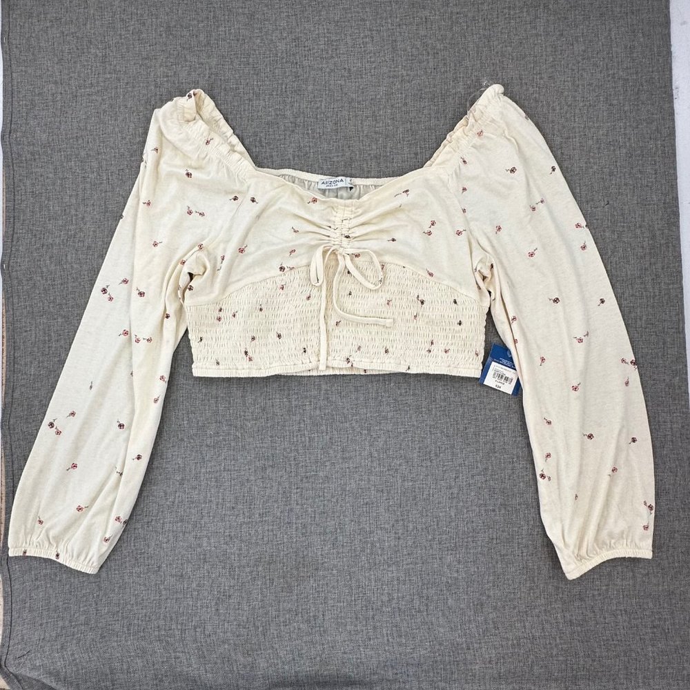 New, Arizona Jean Co Crop Top Long Sleeve X-Large Junior‎ Ivory Floral MSRP $34